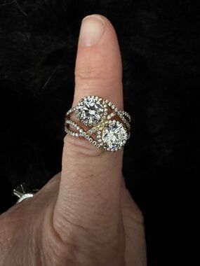 Fashion Jewelry Gold-Tone Double Halo Crystal Ring size 10
